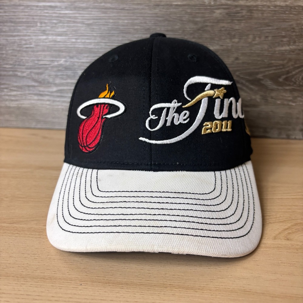 Miami Heat Hat Cap Fitted One Size Black Adidas NBA Basketball Finals 2011